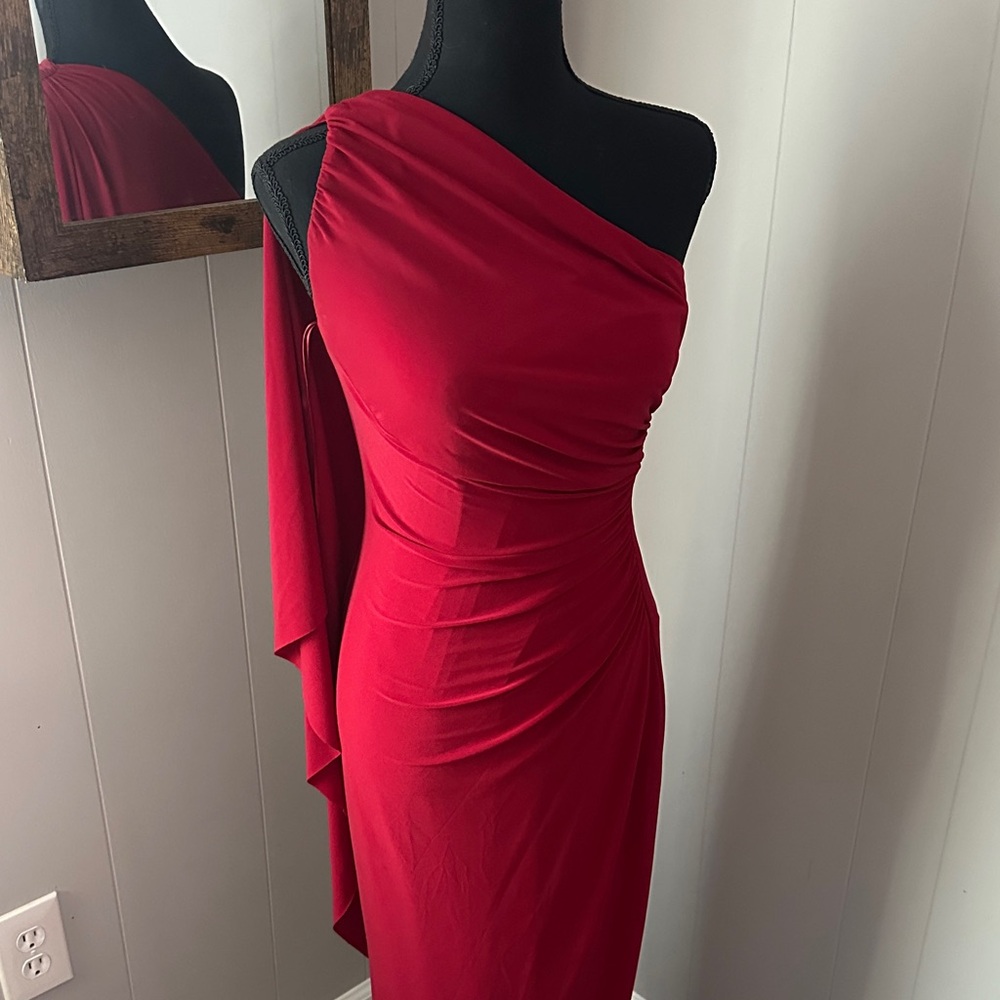 Ralph Lauren Elegant Red One-Shoulder Dress